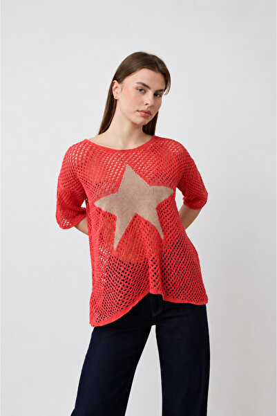 Sibel Günay Butik Star Detailed Mesh Knitwear Blouse