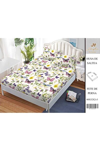 naniland.ro Husă de Pat Bumbac Satinat 2 Persoane 3 Piese Cu Elastic 160x200 cm