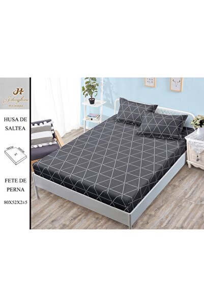 naniland.ro Husă de Pat Bumbac Satinat 2 Persoane 3 Piese Cu Elastic 180x200 cm