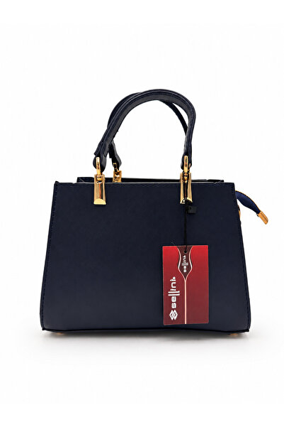 Sellini Livia Women's Gold Detailed Navy Blue Crossbody Shoulder Bag