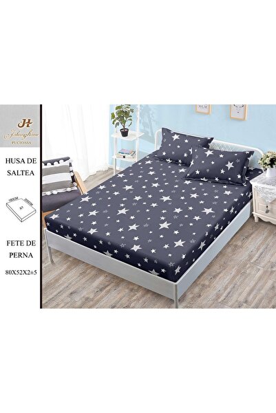 naniland.ro Husă de Pat Bumbac Satinat 2 Persoane 3 Piese Cu Elastic 180x200 cm