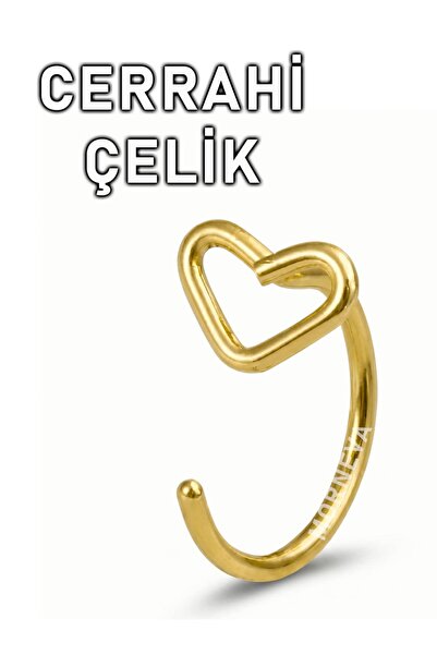 MORNEVA Cerrahi Çelik Ucu Kalpli Halka Hızma Burun Piercingi (1 Adet)