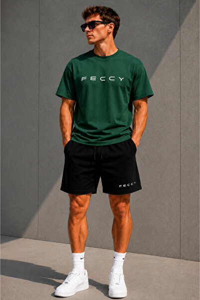 FECCY Black Women's and Men's Printed Oversized Set with Shorts