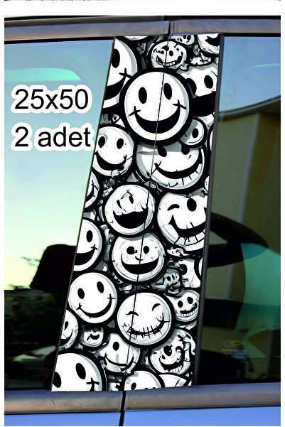 ESLEM Car Post Covering Foil Smiling Face Smiley Printed Vehicle Door Column ...