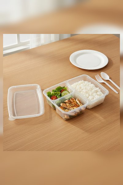 sunpack Black Plastic Bento Container 3-Compartment – Pack of 12