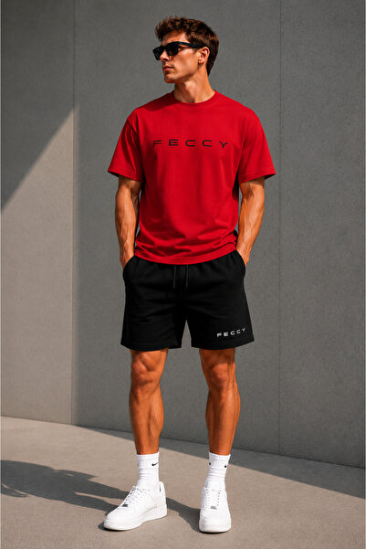 FECCY Black Women's and Men's Printed Oversized Set with Shorts