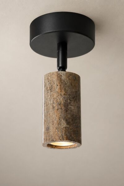 Baz Aydınlatma Gray Travertine Black Metal Single Ceiling Spot Chandelier Gu1...