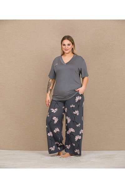 Lady Lingerie Short Sleeve Floral Plus Size Women's Pajama Set