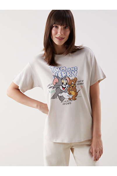 LC Waikiki Tricou de damă cu guler rotund și imprimeu Tom și Jerry