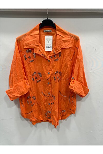 della moor Women's Orange Italian Large Size Floral Embroidery Sequin Embroid...