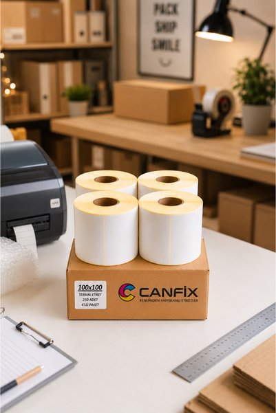 Canfix ملصق شحن حراري مقاس 100×100 مم، 250 لفة، عبوة من 4 قطع