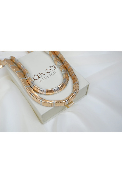 ATELİER TUĞBA Kol342 Double Color Gold+Silver Snake Necklace