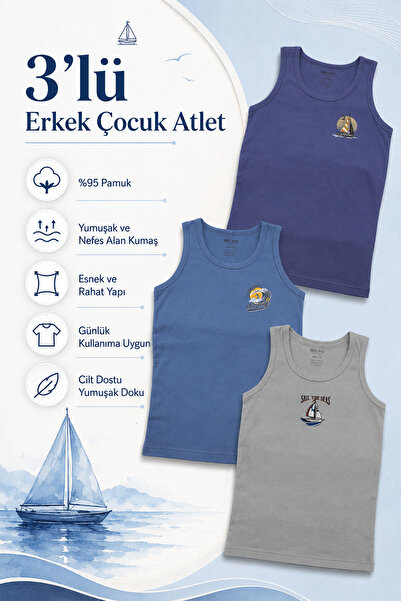 BELİNOPLUS Erkek Çocuk Sıfır Kol Desen Baskılı Atlet 3 Lü Paket