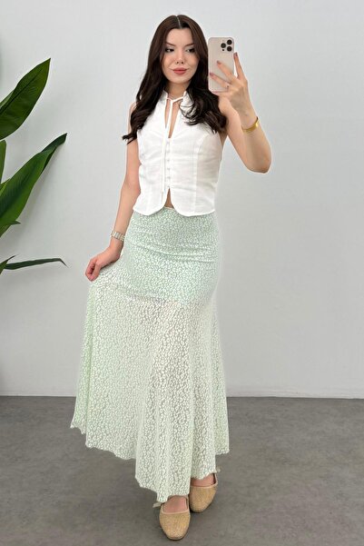 Bipantolon Women's A-Line Half Lining Detailed Lace Maxi Skirt