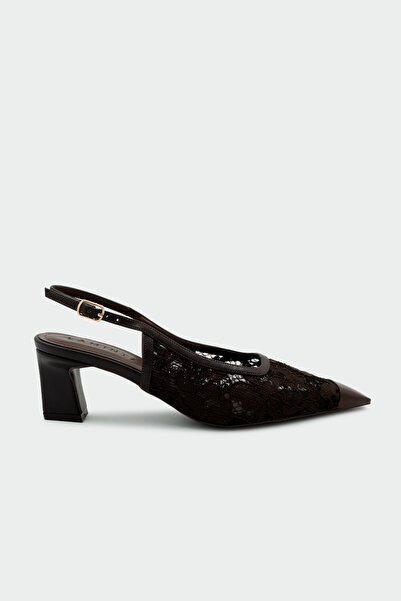 LAMİNTA Arimo Lace Detailed Metal Toe Women's Bitter Brown Heeled Shoes