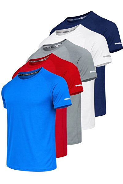 pandy Pack of 5 Unisex Athletic Technical Sports T-Shirts with Quick Drying F...