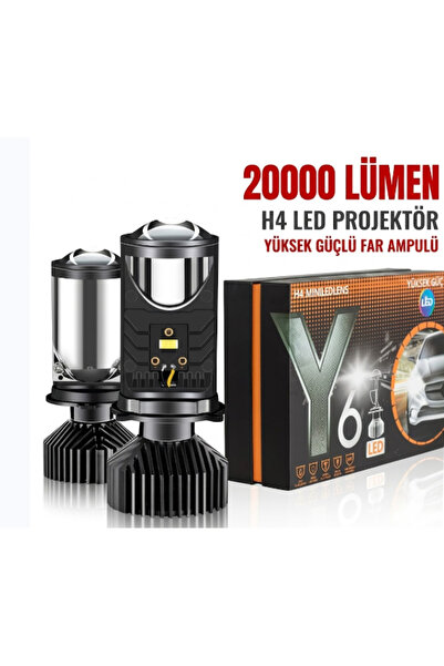Oto Çizgi Y6 H4 Mercekli Led Far Ampülü 20000 Lümen Mini Projektör H4 Xenon A...