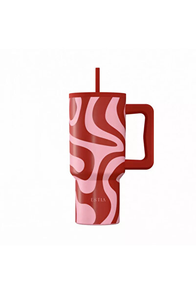Estia Home Art Ανοξείδωτο Ποτήρι με Καλαμάκι XL Κοραλλιογενή Κύματα 900ml Εστία