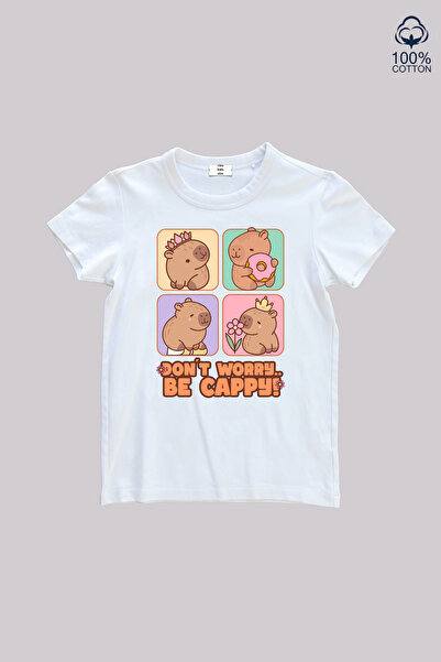 cirokids تي شيرت بناتي مطبوع عليه Don't Worry Be Capy، تي شيرت قطني بأكمام قص...