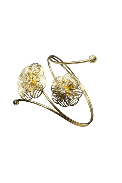 FM 💎   Vip Series Shiny Gold Color Double Daisy Model Brass Plated Stylish Women's Pazu Bracelet (28cm Circumference)
