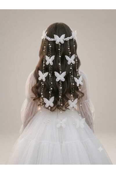 stil+o aksesuar.com Refika Sarkan İncili 3D Butterfly Bow Graduation Crown Bride, Wedding, Bridesmaid, Engagement, Maternity, Party Crown, Hair Accessory, Children's Crown