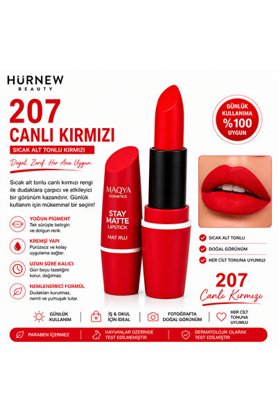 Genel Markalar HÜRNEW mat stay lipstick 207 canlı kırmızı