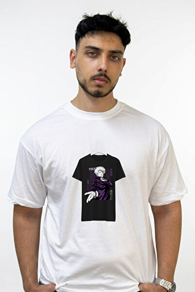 Anetos Gojo Satoru_47 Design Printed Oversize White T-Shirt