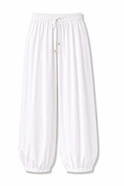 5in1Canpolat Pantaloni albi confortabili cu pliuri 51416