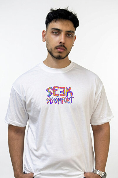 Anetos Seek Discomfort Design Printed Oversize White T-Shirt
