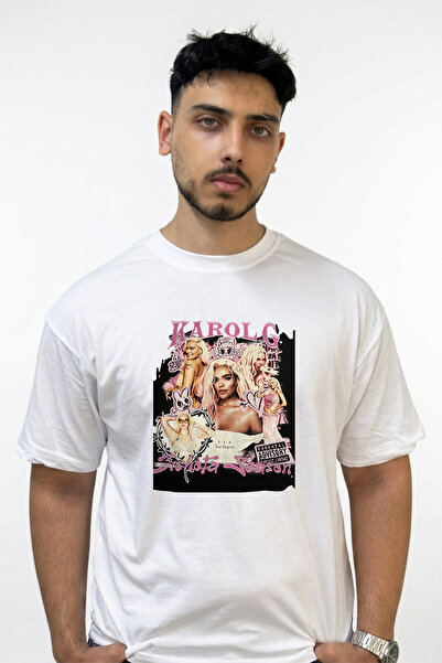 Anetos Karol g Design Printed Oversize White T-Shirt