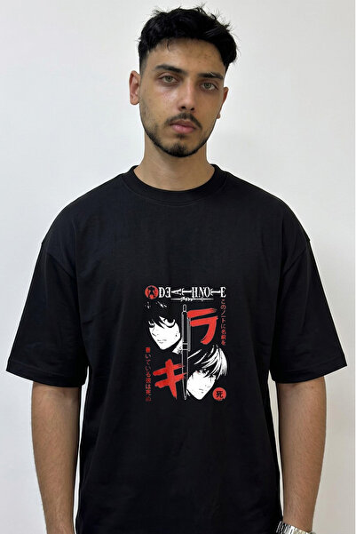 Anetos Death Note_3 Design Printed Oversize Black T-Shirt