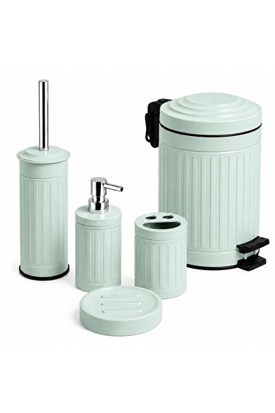Aşkana En Model, 5 Piece Retro Metal Bathroom Set, 5 Lt Large Trash Can, Toil...