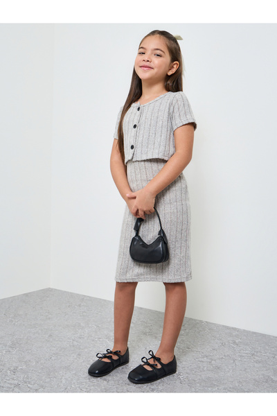 Styli Girls Ribbed Strappy Dress and Cardigan Set
