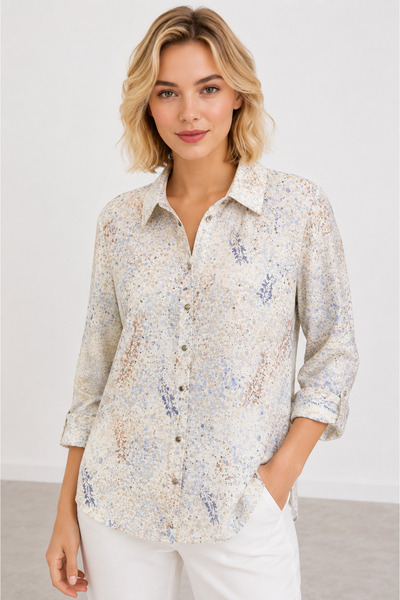 bihan store Women's Patterned Stone Detailed Shirt Y26-1202 - Beige