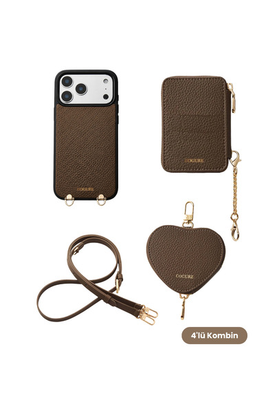Cogure 17 Pro Max Uyumlu MagSafe Cüzdan, Kalp Çanta, Deri Askı, Kılıf 4'lü Ka...