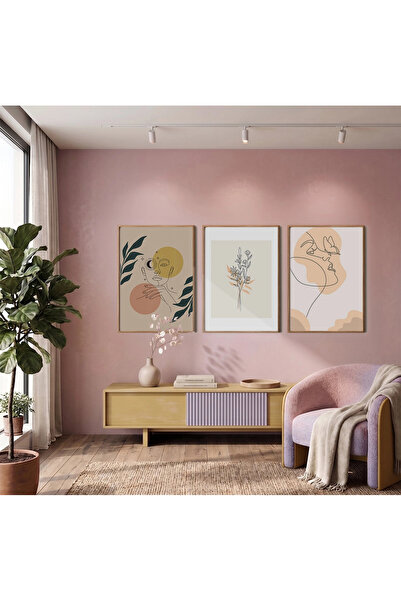KOLAJTASARIM Bohemian Line Art Portraits Σετ 3 τεμαχίων με ξύλινο πλαίσιο Ζωγ...
