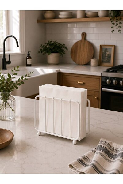 KARTEYA Napkin Holder Misketli White Luxury 1St Class Stainless Cage Napkin H...