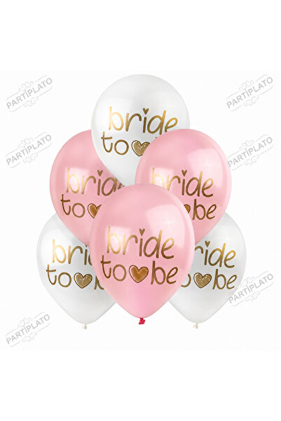 HBK Balon 11 İnç Bride To Be Baskılı Pembe Beyaz Lateks Balon (100'lü Paket)