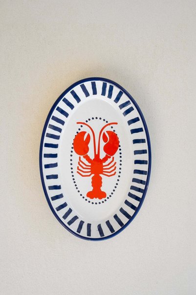 Barine Lobster Patterned Enamel Kayak Plate 30 × 20 × 3 cm