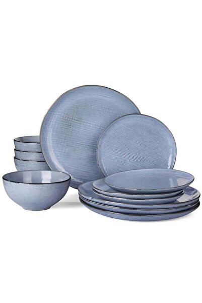 Famiware Moonlight 12 Piece Stoneware Dinnerware Set with Linen Finish, Set f...
