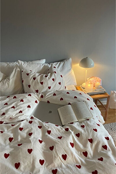 İQON Flat Sheet Duvet Cover Set Single Size Kk Red