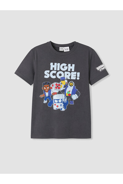 LC Waikiki تي شيرت للأولاد مطبوع عليه Brawl Stars من Anthracite Crew Neck
