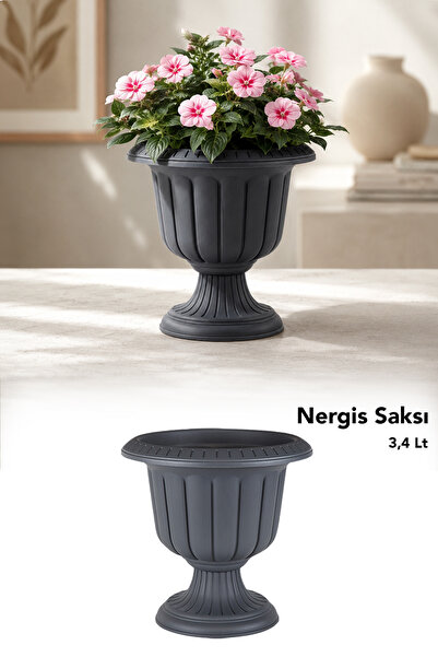 Meleni Home Ayaklı Bitki Saksısı - Deliksiz Plastik Salon Balkon Dekorasyon Ç...