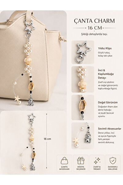 Liora De Mar Bag Charm Pearl Sea Theme Silver Color Star Clip 16 cm Premium B...