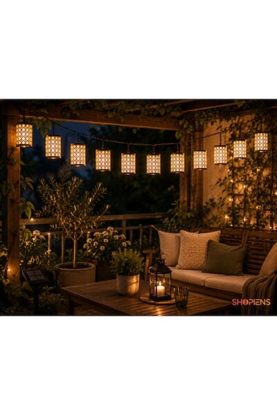 SHOPIENS Lanterne solare tip ratan, 10 bucăți, șir decorativ de 3,8m, lumină ...