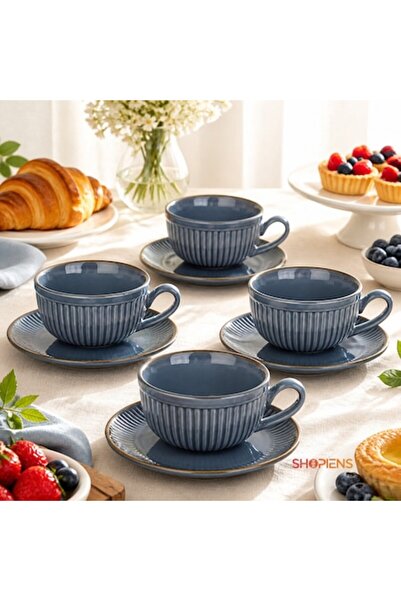 SHOPIENS Set de 4 cești cu farfurioare pentru cafea, cappuccino și ceai, 260m...