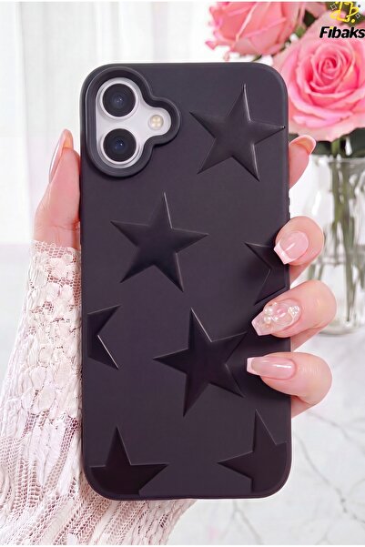 Fibaks iPhone 17 Kılıf Siyah Yıldız Star Desenli Silikon Darbe Emici Klasik S...