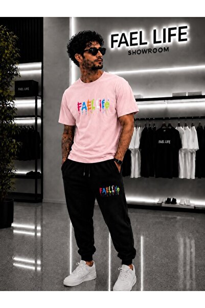 FAEL LİFE Unisex Wide-Let T-Shirt and Sweatpants Colorful Feal Life Printed Set