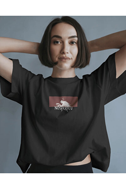 buzagi tasarım ürünleri Nosferatu Unisex Black Oversize T-Shirt