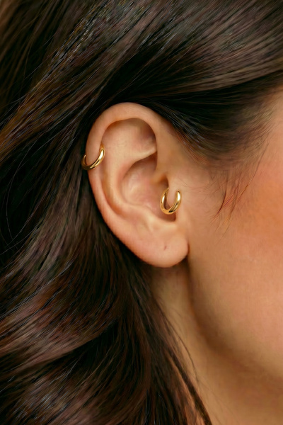 Hetra Gold Color Steel 6 mm Set of 2 Minimal Hoop Earrings